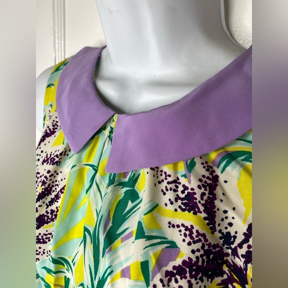 KATE SPADE Peter Pan Collar Floral Yellow and Purple Dress - Picture 5 of 15